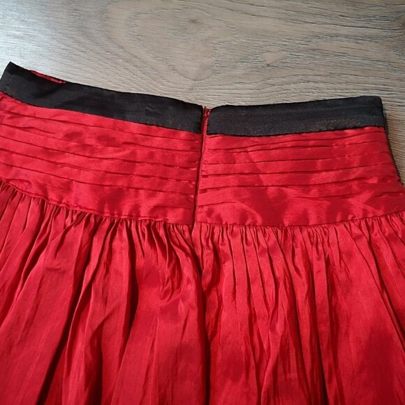 Women's Vintage Upcycled Taffeta RED Pleated Multi-tiered Mini Skirt - Picture 13 of 16